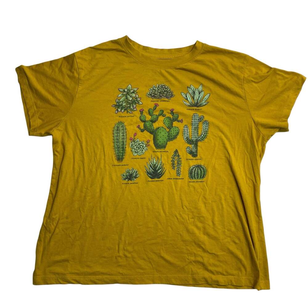 Fifth Sun Cactus Succulent Graphic T-Shirt Women’s XL Mustard Yellow